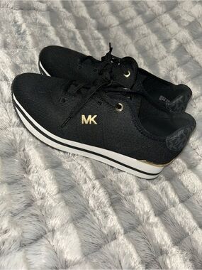 Michael Kors Black and Gold MK Accent Platform Sneakers